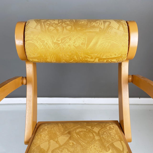1980s Italian Modern Yellow Fabric and Wooden Chair from Bros/S, 1980s For Sale - Image 5 of 18
