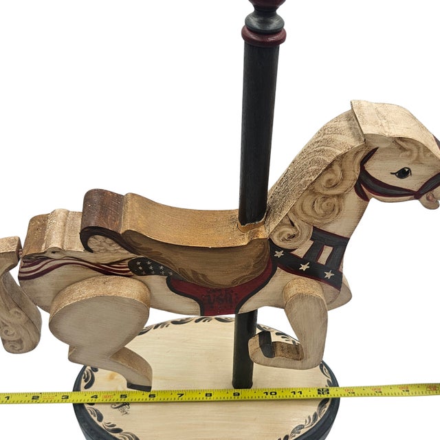 Hand Carved Patriotic Wooden Horse, Signed & Dated Americana Folk Art Sculpture, 1987 For Sale - Image 9 of 11