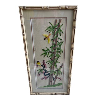 Mid-Century Framed Needlepoint Cherry Tree W/Faux Bamboo For Sale