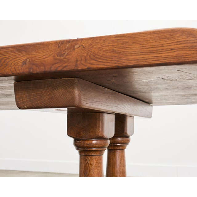 Country French Provincial Oak Double Trestle Dining Table 7 Ft For Sale - Image 11 of 18