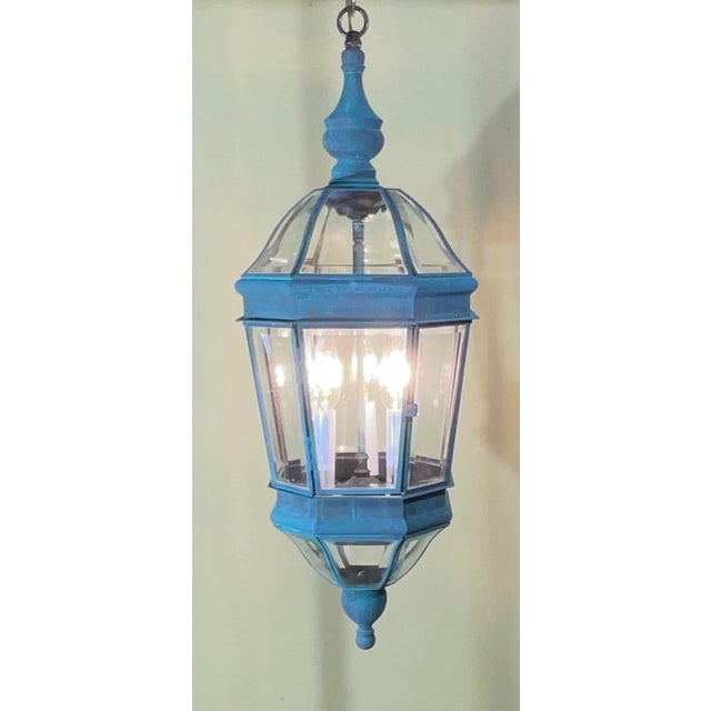 Elevate your entryway or porch with this elegant ,authentic vintage brass lantern. This heavy-duty hanging light fixture...