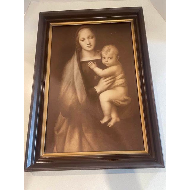 1900 - 1909 Antique Classical Revival Franz Hanfstaengl German Sepia Photogravure Print Raphael 'Madonna Del Granduca' Framed For Sale - Image 5 of 10