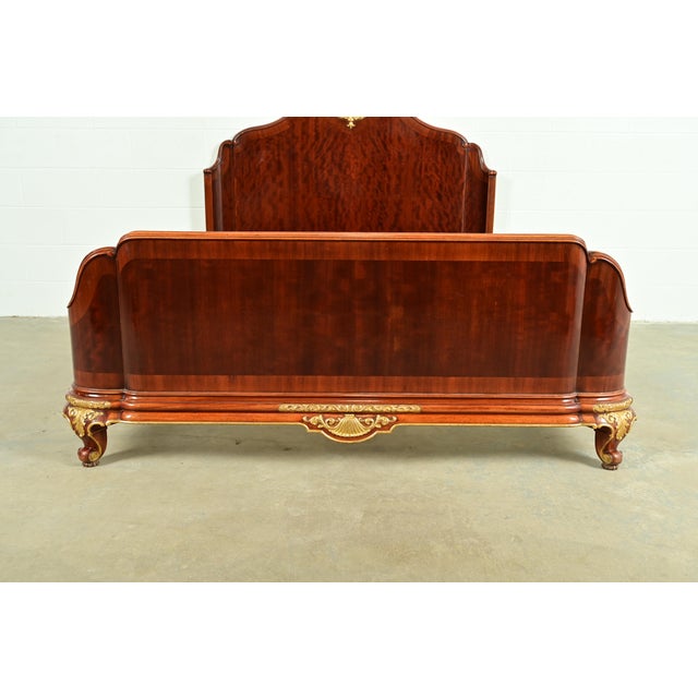 Wood Paul Sormani Style Antique French Provincial Louis XV Burled Mahogany and Gold Gilt Queen Size Bed For Sale - Image 7 of 13