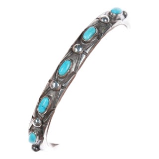 Late 20th Century 6.5" c1930's Navajo silver and turquoise cuff bracelet For Sale