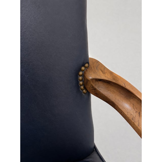Wood Pair of Vintage Sam Moore Traditional Armchairs in Leather-Like Vinyl With Nailhead Trim For Sale - Image 7 of 12
