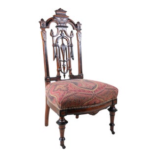 1880s Aesthetic Period Carved Wood Chair, Accent Chair, Victorian Style For Sale