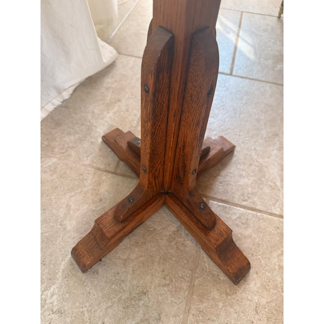 Brown Antique Mission Style Solid Oak Standing Hall Tree With Four Double Hooks For Sale - Image 8 of 10