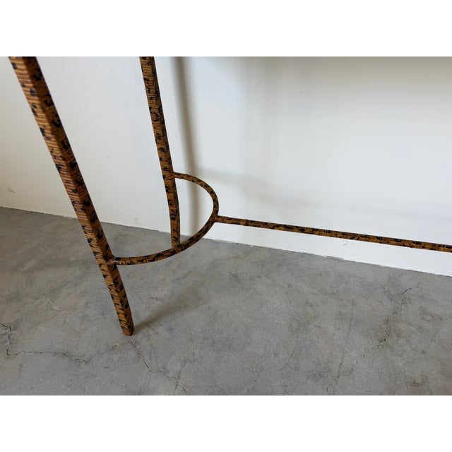 Vintage Faux Tiger Bamboo Wrapped Rattan Console Table For Sale - Image 11 of 16