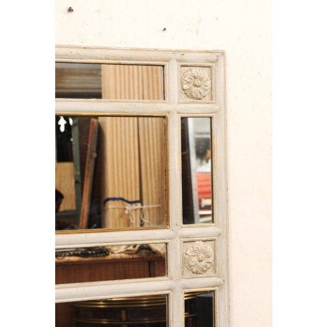 Wood 19th Century Antique French Glass Panel & Floral Mirror For Sale - Image 7 of 12