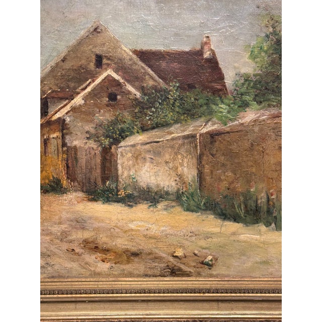 19th Century French Oil on Canvas Barn and Village For Sale - Image 4 of 14