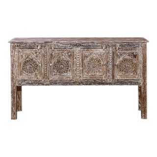 Bluewash Rustic Media Console Table With 4 Doors, Reclaimed Wood For Sale