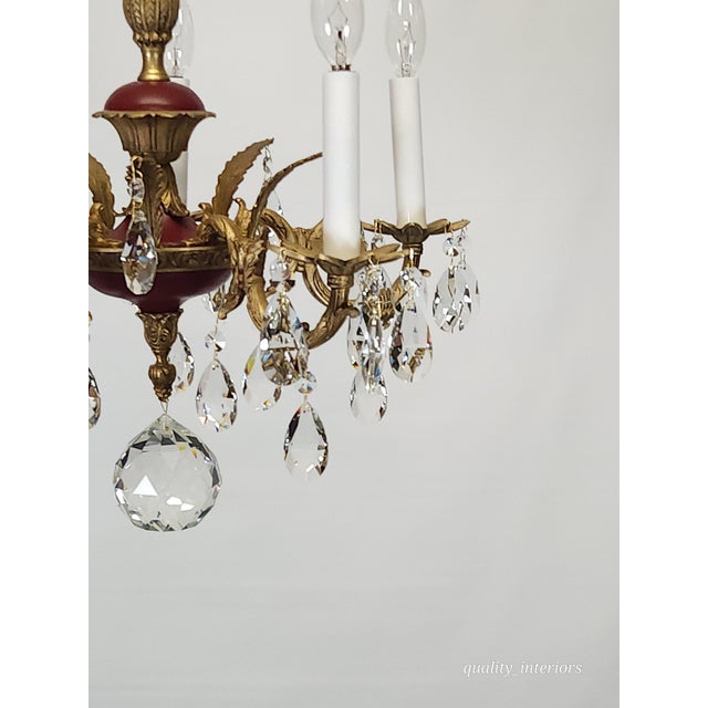 Antique 5 Arm Petite Oxblood Empire Brass Cut Lead Glass Crystal Chandelier For Sale - Image 13 of 18
