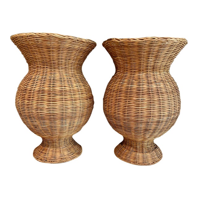 Rattan Large Jar, Pair For Sale