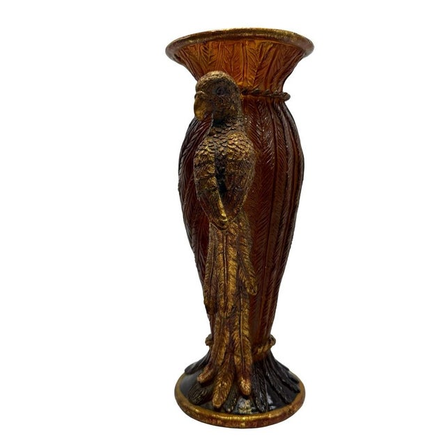Amber & Gold Resin Parrot Vase With Feathered Textured Body For Sale - Image 4 of 10