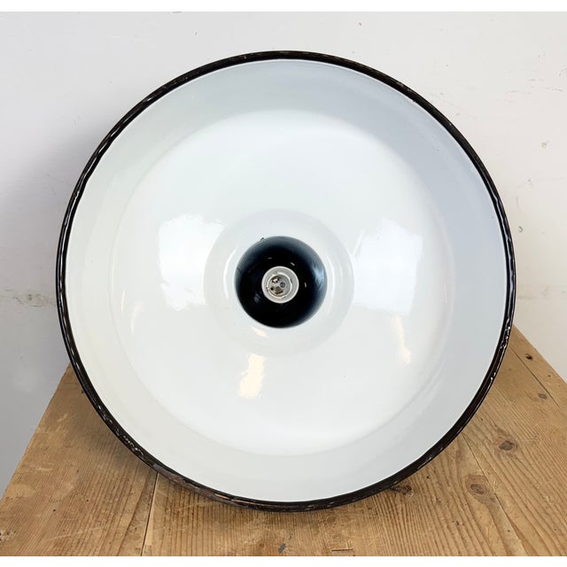 Industrial French Dark Grey Enamel Factory Pendant Lamp, 1960s For Sale - Image 16 of 17