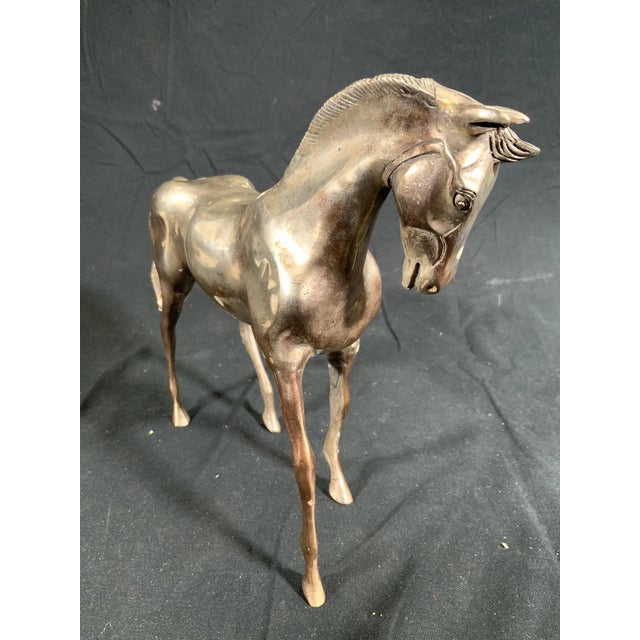 Transitional Vintage Slivered Brass Horse Sculpture For Sale - Image 3 of 7