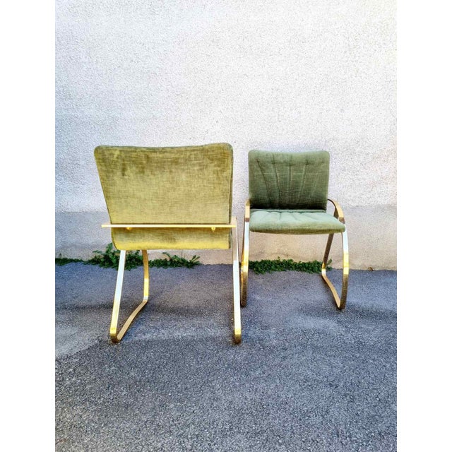 Italian Modern Brick Green Velvet and Gold Chromed Metal Chairs, 1970s, Set of 2 For Sale - Image 12 of 15