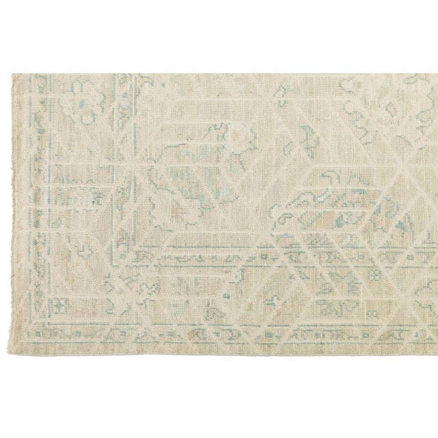 Modern 9x12 Modern Oushak Style Hand-Knotted Wool Rug – Neutral Ivory & Sage Geometric For Sale - Image 3 of 11