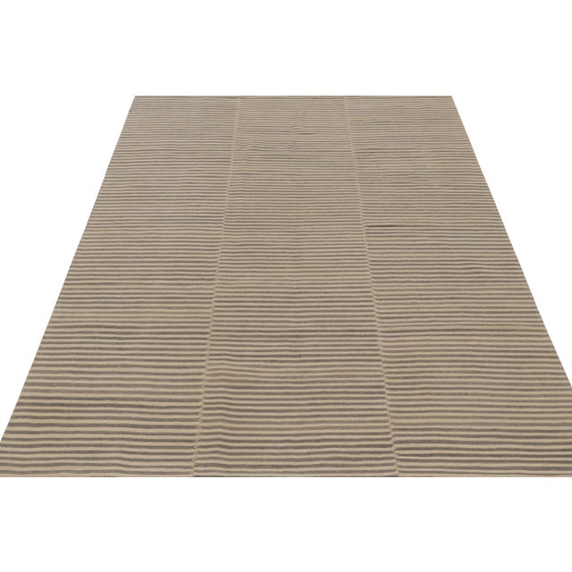 2010s Rug & Kilim’s Contemporary Kilim With Textural Beige and Gray Stripes For Sale - Image 5 of 8