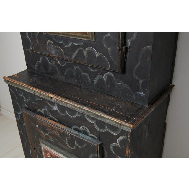 Tall Swedish Handcrafted Black Painted Pine Folk Art Cabinet For Sale - Image 15 of 18