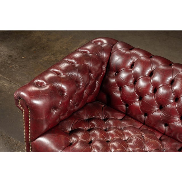Burgundy Vintage Tufted Chesterfield Sofa in Burgundy For Sale - Image 8 of 12