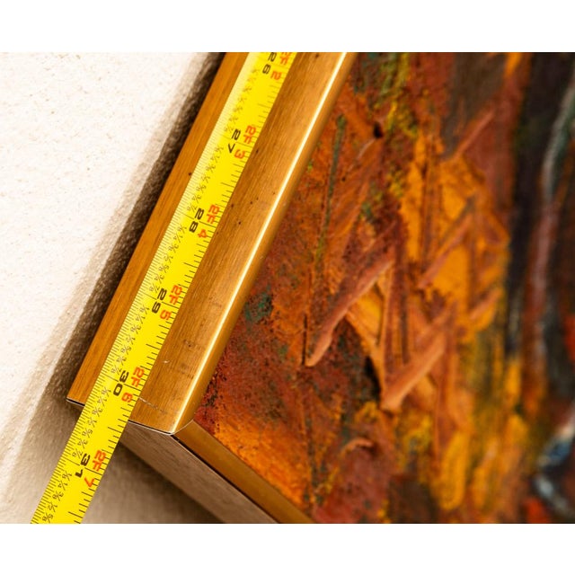 1960s Mid Century Modern Wall Art Bird Portrait Abstract Orange Black Yellow Square For Sale - Image 5 of 12