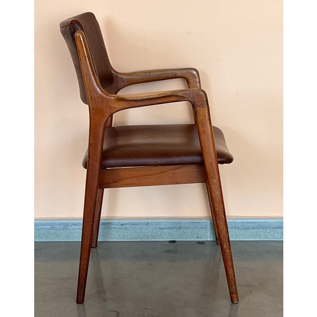 Modern Teak and Brown Leather Armchairs in Erik Buch Style For Sale - Image 6 of 11