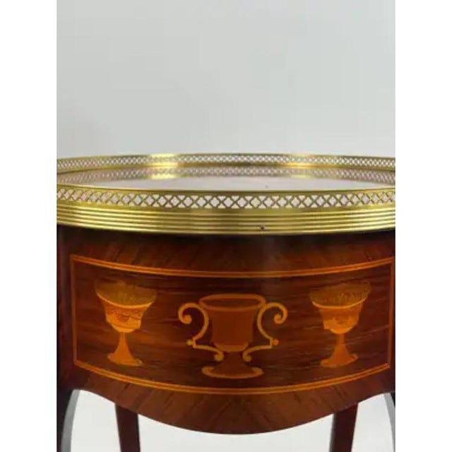 French Baroque Revival Style Oval Marquetry Side or End Table With Ormolu Accent For Sale - Image 9 of 16