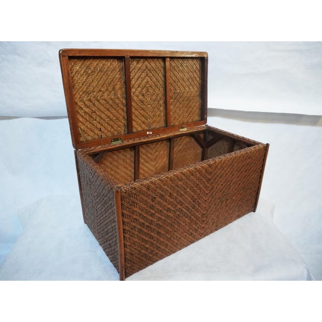Herringbone Woven Rattan Chest / Trunk Can be used as a chest for storage &/or can easily be used as a coffee table with a...