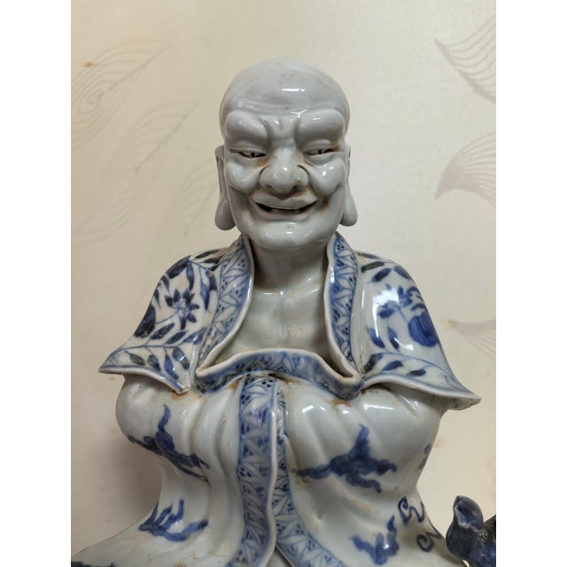 Ceramic Chinese Vintage Ceramic Buddhist Sculpture,Hand Carved Blue and White Porcelain the Eighteen Arhats Statue For Sale - Image 7 of 11