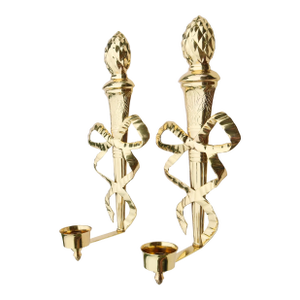 Large Vintage Brass French Style Sconces Ribbon Bow and Pineapple Design - Set of 2