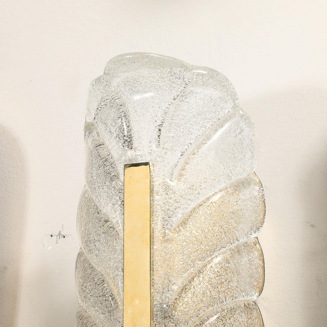 Mid-Century Mottled Glass & Brass Leaf Sconces by Carl Fagerlund for Orrefors For Sale - Image 9 of 15