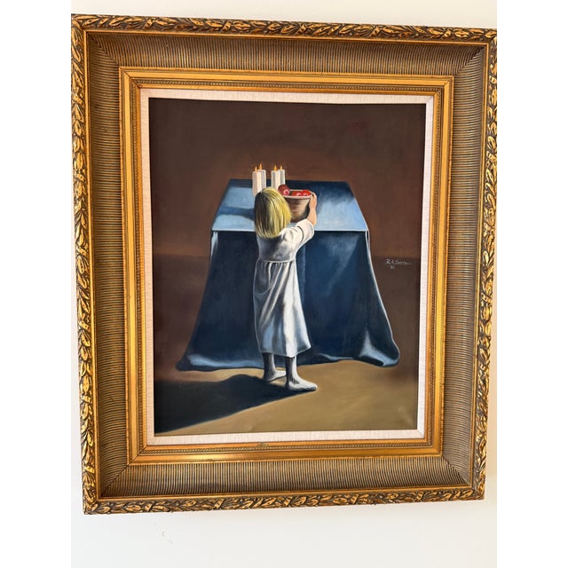 A signed and dated (1981) original oil painting by R.A. Smith — a quietly compelling figurative composition of a young...