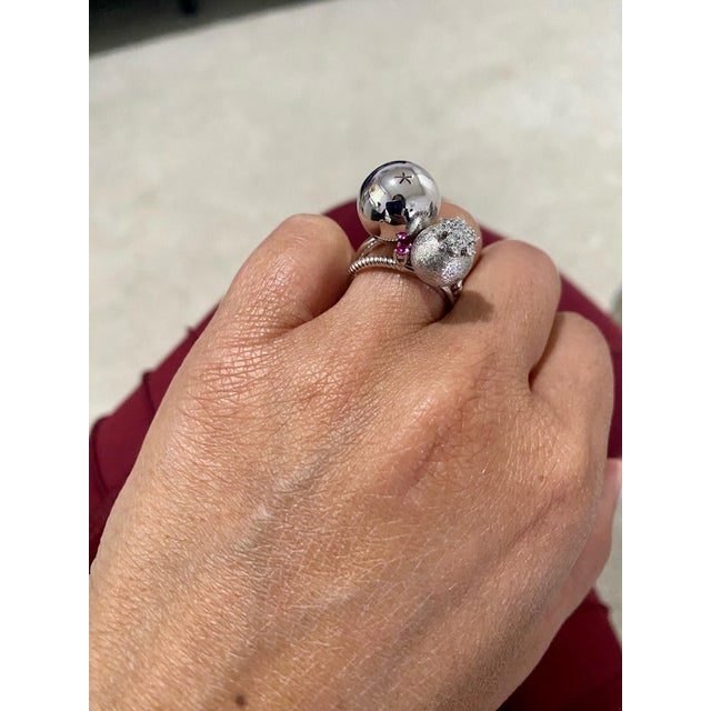 0.26 Carats Natural Diamond Pink Sapphire White Gold Statement Ring, Size 7 For Sale - Image 9 of 10