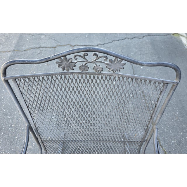 Black Vintage Russell Woodard Attributed Cantilever High Back Wrought Iron Briarwood Daisy Patio Chair For Sale - Image 8 of 17