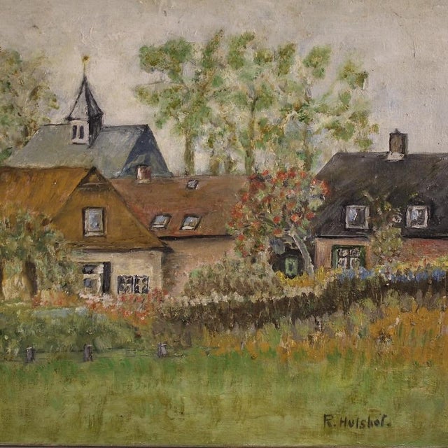 Dutch Artist, View of Houses in Impressionist Style, 1950, Oil on Canvas For Sale - Image 7 of 13