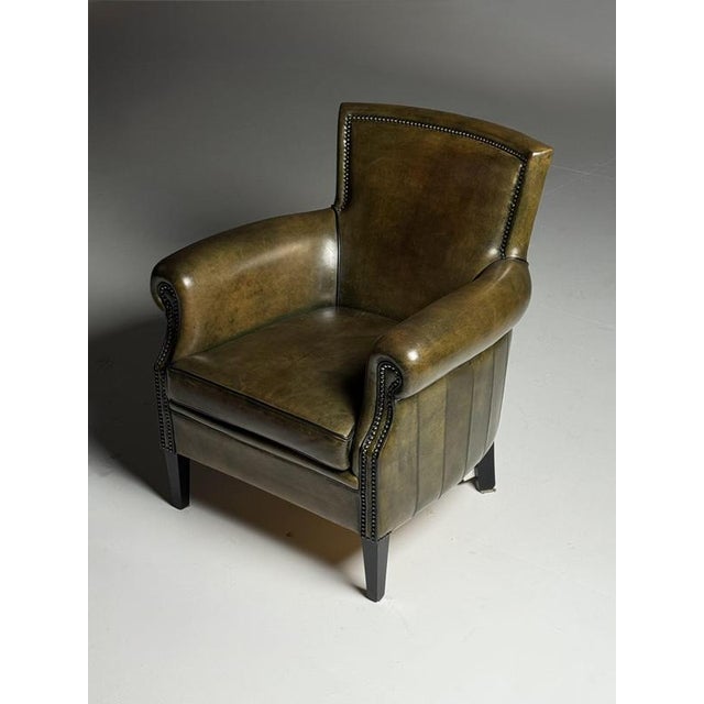 Green Sheepskin Club Armchair For Sale - Image 14 of 15