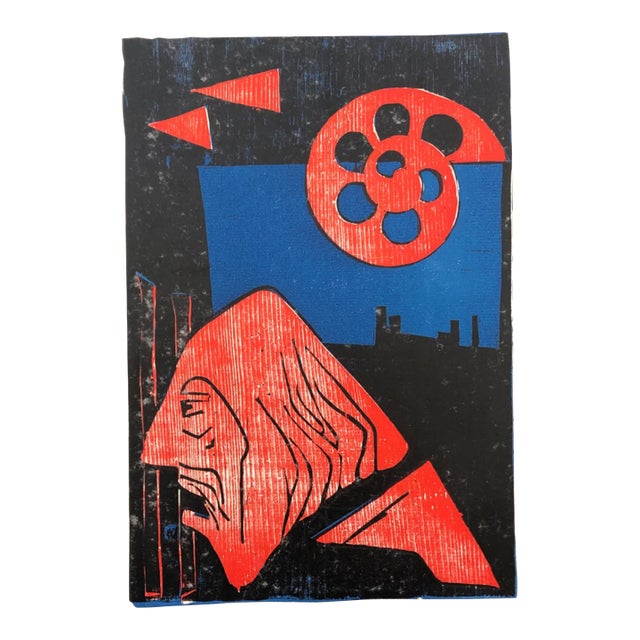 1950s Mid-Century Modern German Woodcut For Sale