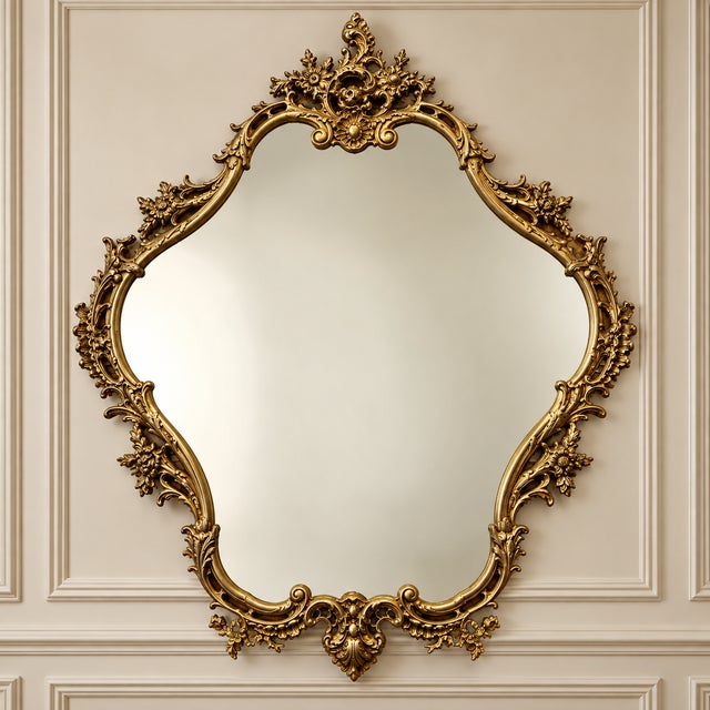 Elevate your interior with this elegant French Rococo-inspired wall mirror, featuring a beautifully sculpted silhouette...