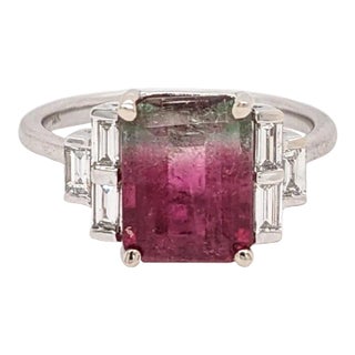 3ct Watermelon Tourmaline Ring with Natural Diamonds in Solid 14k Gold EM 10x8mm For Sale