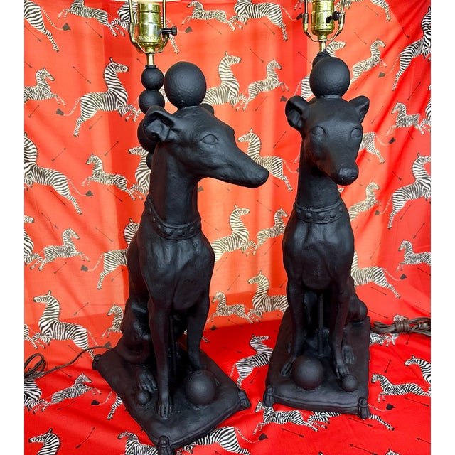 Contemporary 1990s Contemporary Pair of Black Whippet Dog Lamps For Sale - Image 3 of 13