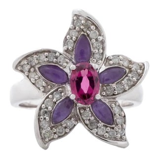 10k White Gold Tourmaline Tanzanite Diamond Ring For Sale