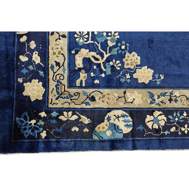 1920s Blue Scene Animals Deco Antique Peking Chinese Knotted Wool 9'x 11' 4" Rug For Sale - Image 4 of 10