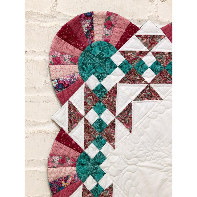 Boho Chic Pink and Green Pattern Quilt For Sale - Image 3 of 7