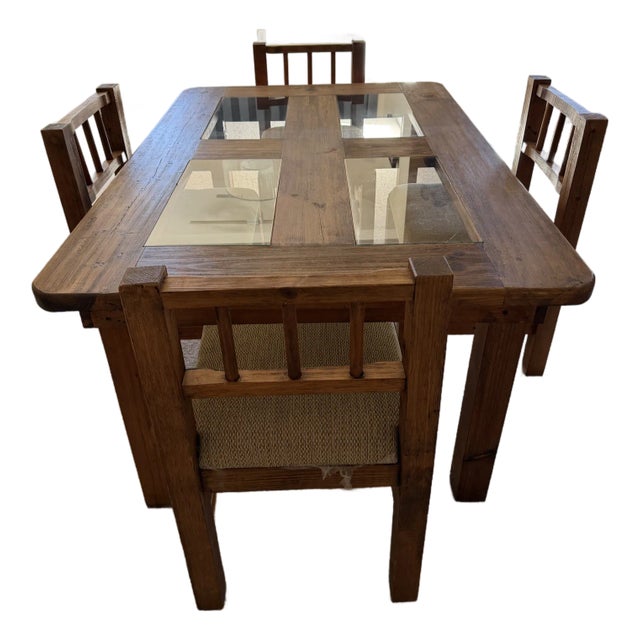 Vintage Rustic Hand Made Solid Wood Dining Set For Sale