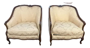 Vintage Henredon Bergère Chairs in Gilded Damask- Set of 2