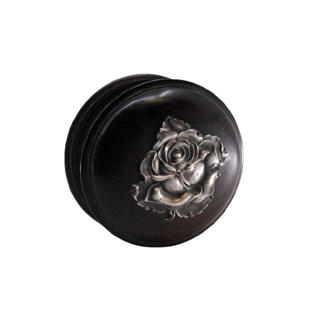 Wooden Jewelry Box with Silver Application and Flower-Shaped Lid For Sale - Image 11 of 11
