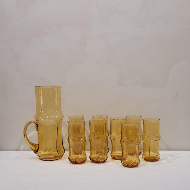 Mid-Century Modern Mid-Century Pitcher and Glasses in Pressed Crystal, 1960, Italy, Set of 9 For Sale - Image 3 of 15
