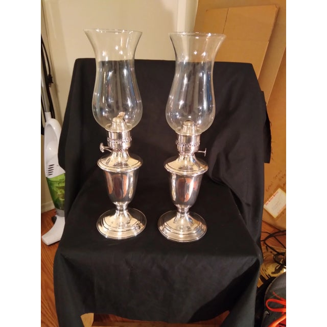 1960s Pair of Gorham Silver Plated Oil Lamps Model Yc490 For Sale - Image 12 of 12