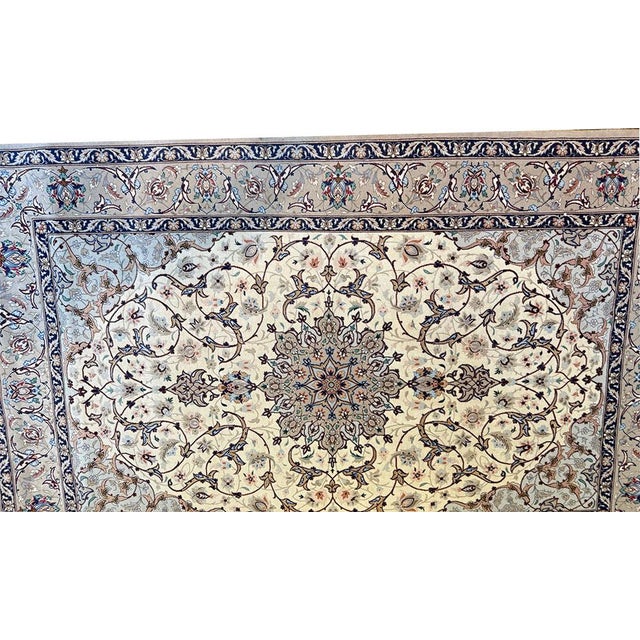 Vintage Super Quality Silk & Wool on SilK 500 Kpsi Signed Persian Isfahan Rug For Sale - Image 4 of 6